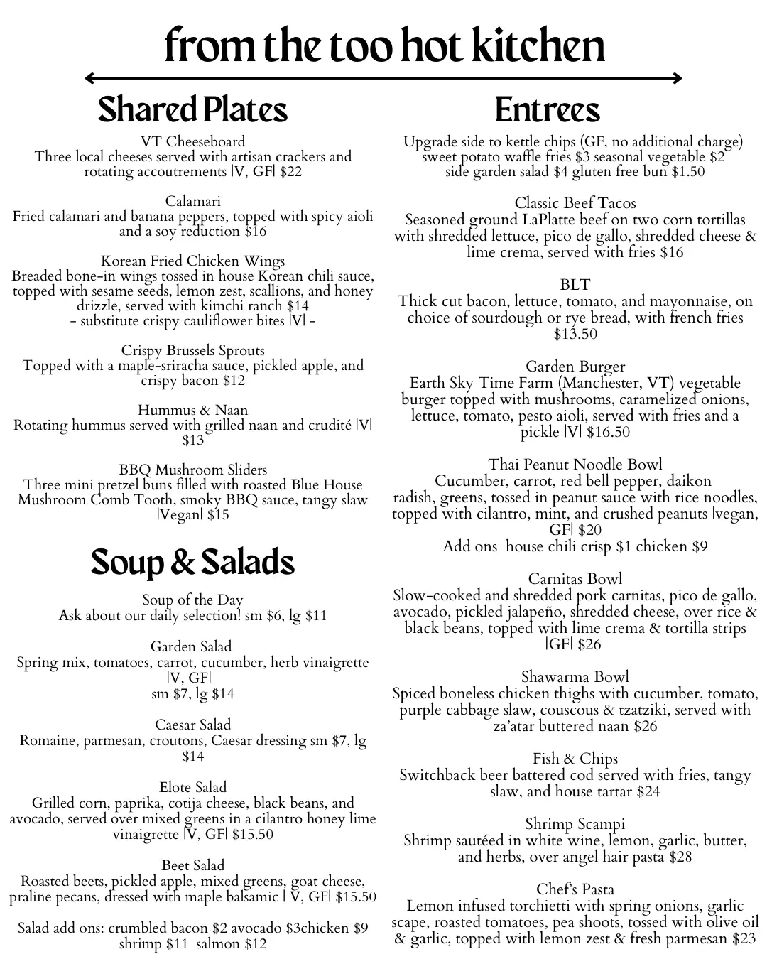 Dinner menu